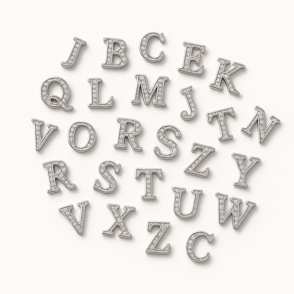SILVER LETTER BEDAZZLED CHARM