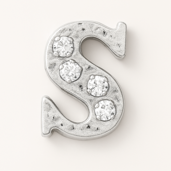 SILVER LETTER BEDAZZLED CHARM